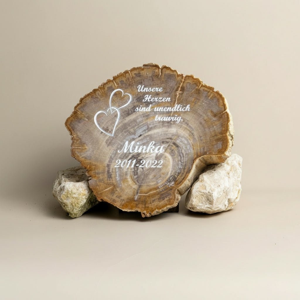 Tiergrabstein aus steinernem Holz - Himmelspfote