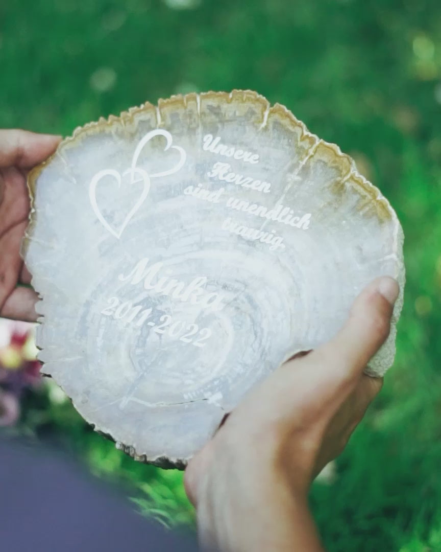 Tiergrabstein aus steinernem Holz